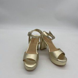 Gold Chunky High Heel Sandal with Ankle Strap Dres